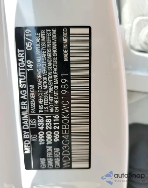 2019 Mercedes-Benz A 220 из США, поврежденный, VIN WDD3G4EB0KW019891